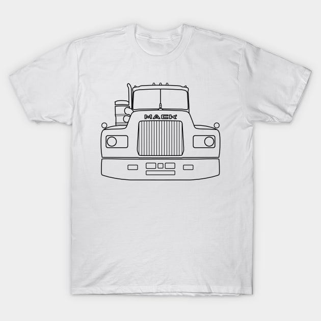 Classic American big rig semi truck outline graphic (black) T-Shirt by soitwouldseem